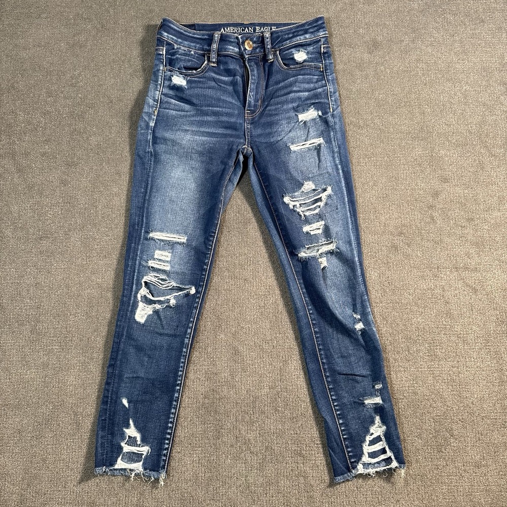 American Eagle Hi-Rise Crop Stretch Jeans Women's 2 Short (25x25) Distressed